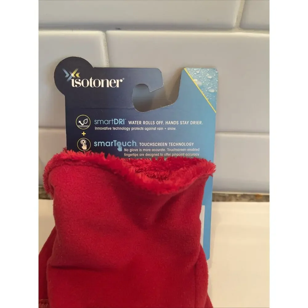Isotoner Gloves Womens OS Red Fleece SmartDri And SmarTouch New